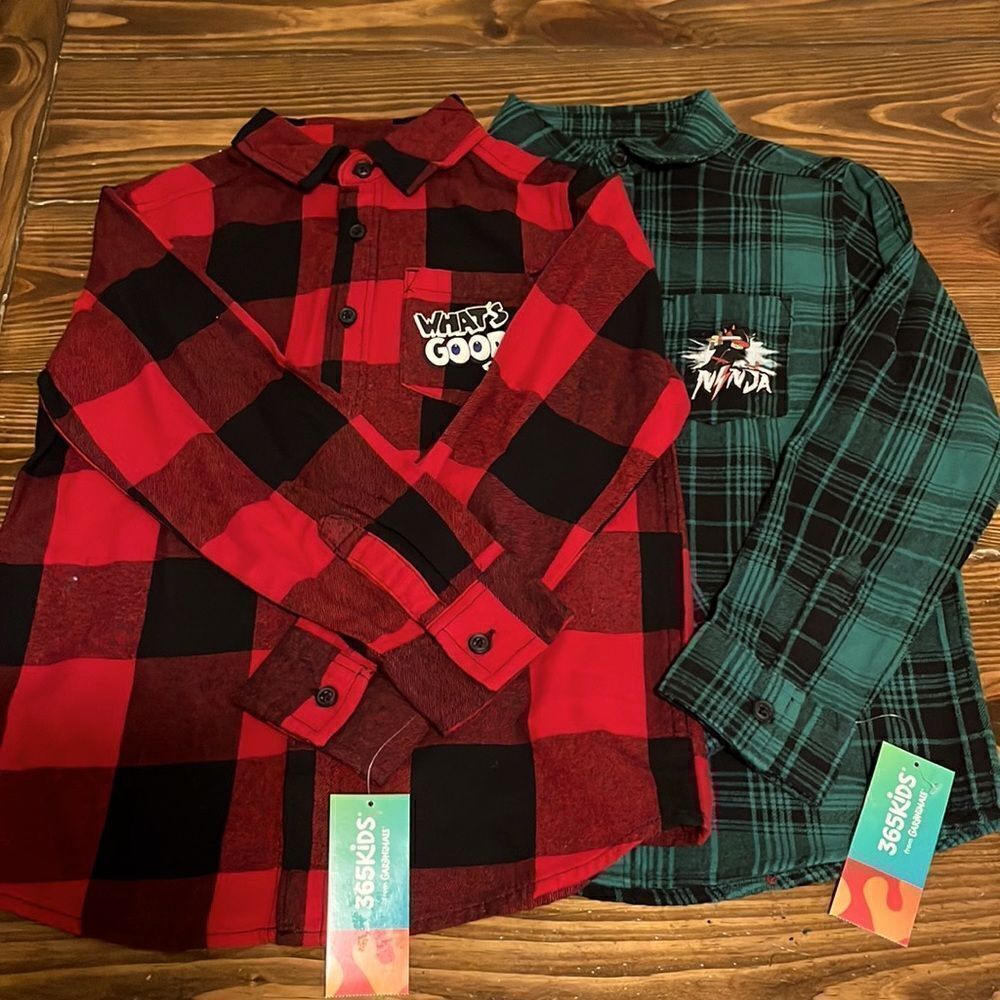 NWT 365 Kids 2 Flannel Shirts Bundle Size 6